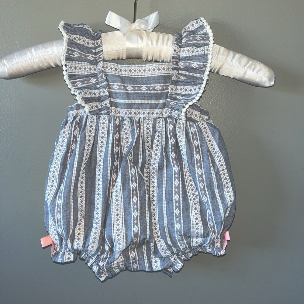 Tommy Bahama Embroidered Bubble Romper Baby Infant 3-6 M Ruffles Bows